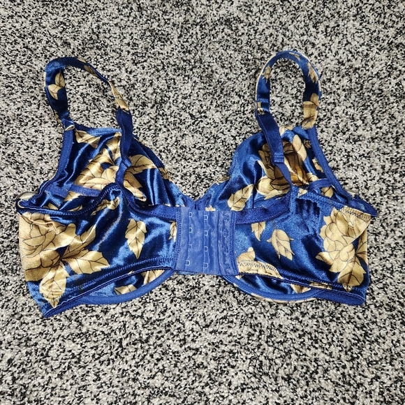 Vtg Victorias Secret Second Skin Shiny Satin Bra 38DD Blue Floral Gold Leaf,Sexy - Picture 3 of 12